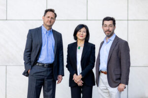 Photo of Hugh Herr, Lisa Yang, and Ed Boyden